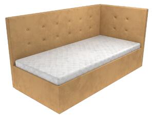 Čalouněná postel Emily s čelem s knoflíky, lamelovým roštem a úložným prostorem - Šedá, 80 x 200 cm, Bez navýšení, Bez matrace