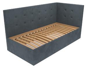 Čalouněná postel Emily s čelem s knoflíky, lamelovým roštem a úložným prostorem - Šedá, 80 x 200 cm, Bez navýšení, Bez matrace
