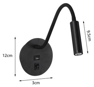Brilagi - LED Flexibilní nástěnná lampa s USB portem MAYA LED/3W/230V černá