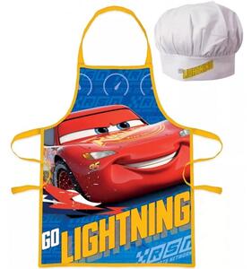 Dětská / chlapecká zástěra s kuchařskou čepicí Auta - Cars - motiv Blesk McQueen - pro děti 3 - 8 let