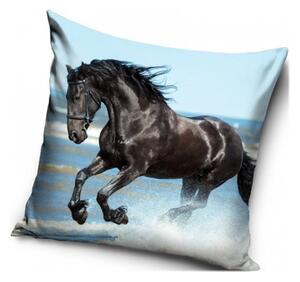 Povlak na polštář s koněm - motiv Černý Mustang - 40 x 40 cm