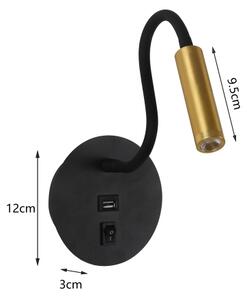 Brilagi -LED Flexibilní nástěnná lampa s USB portem MAYA LED/3W/230V černá/zlatá