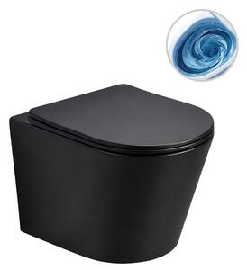 WC závěsné Hugo, Vortex - vírové splachování + Slim/SoftClose sedátko - černá matná - 53x36 cm