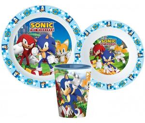 Sada plastového nádobí / jídelní souprava Ježek Sonic s kelímkem - 3 díly