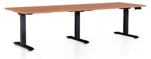 Výškově nastavitelný stůl OfficeTech Long, 240 x 80 cm, černá podnož, třešeň