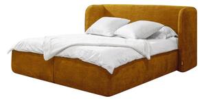 Okrově žlutá čalouněná dvoulůžková postel s úložným prostorem s roštem 160x200 cm Louise – Bobochic Paris