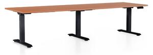 Výškově nastavitelný stůl OfficeTech Long, 260 x 80 cm, černá podnož, třešeň