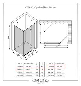 CERANO - Sprchový kout Marino L/P - černá matná, transparentní sklo - 100x70 cm - křídlový