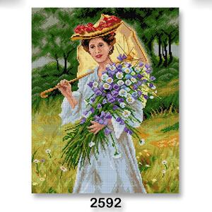 VTC Vyšívací předloha, obrázek na vyšívání 70242/2592, dáma s květinami, zelena, 40x50cm