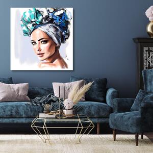 Obraz na plátně Portrét Krásná žena Modré oči - Irina Sadykova Rozměry: 30 x 30 cm
