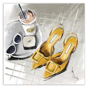 Obraz na plátně Chanel Žluté boty Módní káva - Irina Sadykova Rozměry: 30 x 30 cm