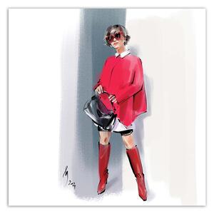 Obraz na plátně Červená žena Paris Fashion - Irina Sadykova Rozměry: 30 x 30 cm