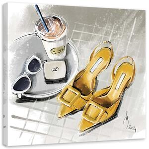 Obraz na plátně Chanel Žluté boty Módní káva - Irina Sadykova Rozměry: 30 x 30 cm