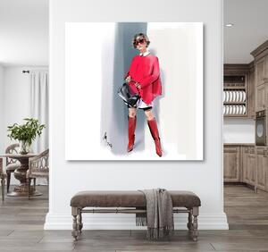 Obraz na plátně Červená žena Paris Fashion - Irina Sadykova Rozměry: 30 x 30 cm