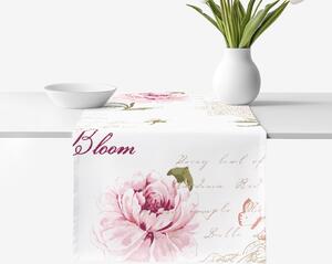 Goldea běhoun na stůl 100% bavlněné plátno - pivoňky s texty 35x120 cm