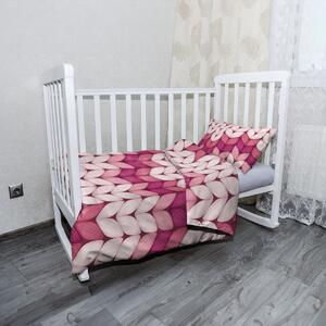 Sablio Mikroplyšové dětské povlečení do postýlky Tříbarevné růžové pletení - 120x90 / 40x60