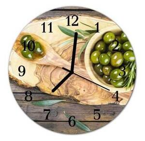 Nástěnné hodiny kulaté pr. 30cm olivy na dřevě - plexi