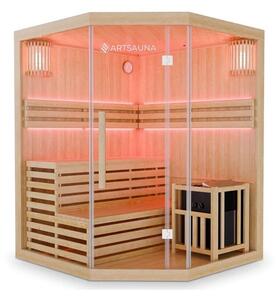 Rohová finská sauna 150x150 cm 6 kW, LED, bezpečnostní sklo