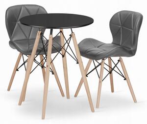 Jídelní stůl TODI černý 60 cm se dvěma židlemi LAGO šedé, ekokůže