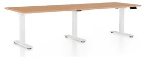 Výškově nastavitelný stůl OfficeTech Long, 240 x 80 cm, bílá podnož, buk
