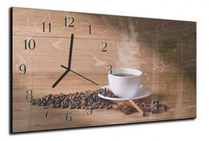 Nástěnné hodiny 30x60cm bílý šálek, káva, koření na dřevě - plexi
