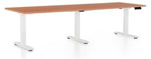 Výškově nastavitelný stůl OfficeTech Long, 240 x 80 cm, bílá podnož, třešeň
