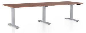 Výškově nastavitelný stůl OfficeTech Long, 240 x 80 cm, šedá podnož, ořech