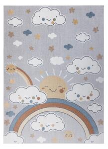 Makro Abra Dětský kusový koberec BONO 8437 Mráčky Duha Nebe Sluníčko pratelný šedý krémový Rozměr: 80x150 cm