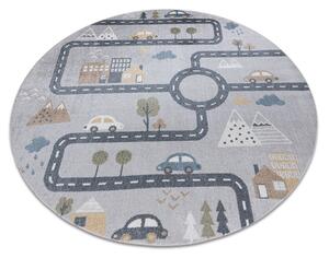Makro Abra Kulatý dětský koberec BONO 726 Cesta Ulice Město pratelný světle šedý krémový Rozměr: průměr 200 cm