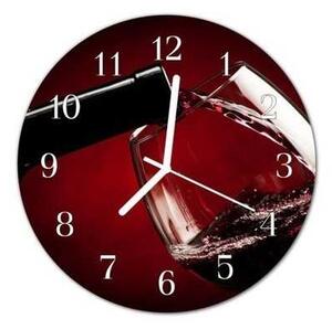 Nástěnné hodiny kulaté pr.30cm láhev a sklenice červeného vína - plexi