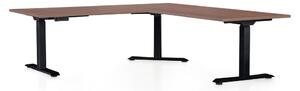 Výškově nastavitelný stůl OfficeTech Angle, 180 x 200 cm, černá podnož, ořech