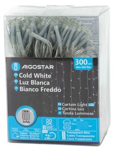 Aigostar-LED Venkovní vánoční řetěz 300xLED/8 funkcí 3xAA 6x2m IP44 studená bílá