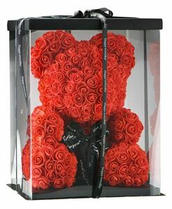 Medvídek z růží červený 25 cm v dárkové krabici
