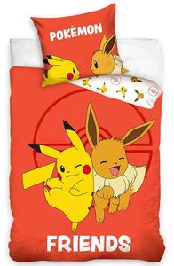 Carbotex dětské povlečení POKÉMON EEVE A PIKACHU, červené, bavlna hladká, 140x200cm + 70x90cm