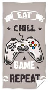 Carbotex Dětská plážová osuška GAMER HERNÍ FLOW, béžovo-šedá, froté, 90x180cm