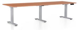 Výškově nastavitelný stůl OfficeTech Long, 240 x 80 cm, šedá podnož, třešeň
