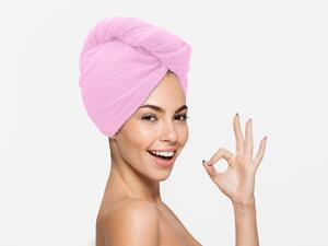 Rychleschnoucí froté turban na vlasy růžový, 100% bavlna
