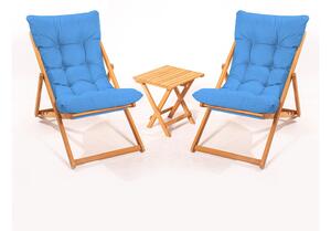 Souprava zahradního stolu a židlí Kikadu 5 (modrá + přírodní) (pro 2 osoby). 1093850