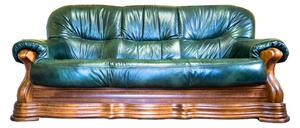 Nábytek Chodura Luxusní kožený trojsedák Václav - zelený dřevo 105x230x105 Zelená