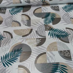 Ubrus PVC s textilním podkladem 193.4, tmavě zelené listy a šedá geometrie, š.140cm (metráž)