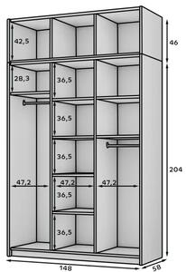 Bregma III skříň s nástavcem – otočná kašmír (kód KB) (148 x 250) cm – 11 polic pro přehledné uložení
