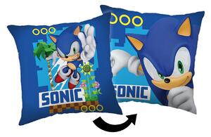 Licenční polštářek s motivem Sonic. Z každé strany jiný motiv. Rozměr polštářku je 40x40 cm