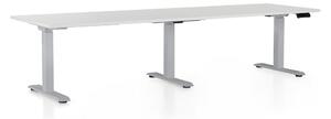 Výškově nastavitelný stůl OfficeTech Long, 260 x 80 cm, šedá podnož, bílá
