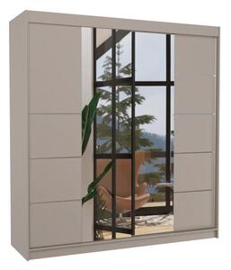 Posuvná skříň se zrcadlem DALMATIA 200 kašmír (200 x 215) cm – 11 polic pro přehledné uložení