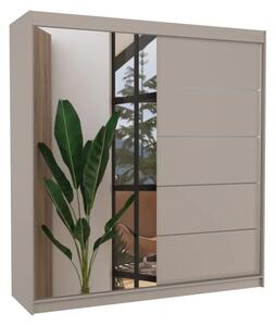 Posuvná skříň se zrcadlem OLIVER 200 kašmír (200 x 215) cm – 11 polic pro přehledné uložení