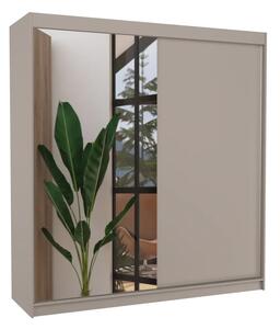Posuvná skříň se zrcadlem DELLA 200 kašmír (200 x 215) cm – 11 polic pro přehledné uložení