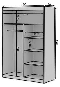 Posuvná skříň se zrcadlem ESTI 150 kašmír (150 x 215) cm – 4 police pro přehledné uložení
