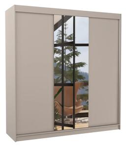 Posuvná skříň se zrcadlem SANTIAGO 200 kašmír (200 x 215) cm – 11 polic pro přehledné uložení