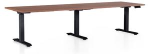 Výškově nastavitelný stůl OfficeTech Long, 260 x 80 cm, černá podnož, ořech