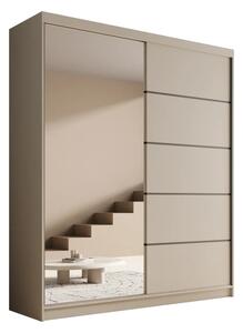 Posuvná skříň s zrcadlem Nico 180 kašmír (180 x 215) cm – 6 polic pro přehledné uložení